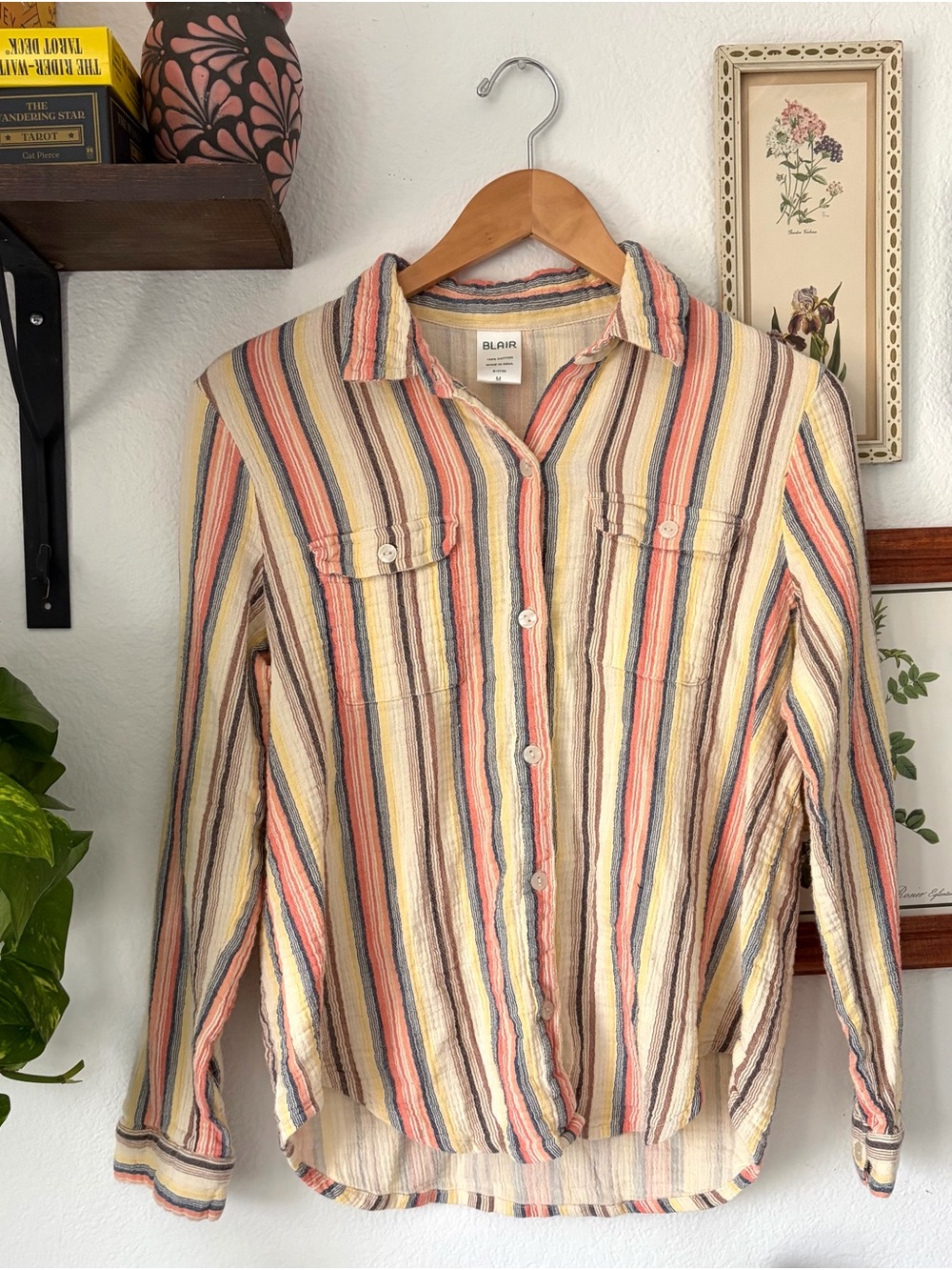 Blair Striped Button-Up Shirt Soft Cotton - Multi-Color Medium - retro vibe